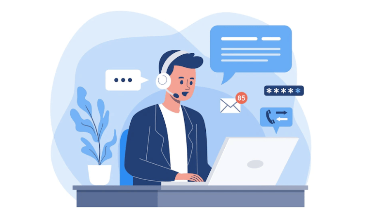 Hombre de servicio al cliente en llamada con usuario