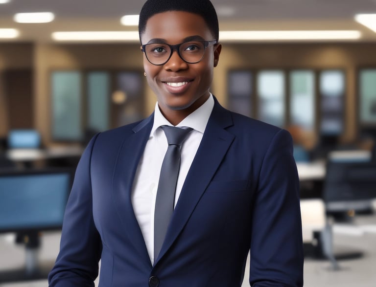 A diverse group of African professionals collaborating over laptops in a modern office.