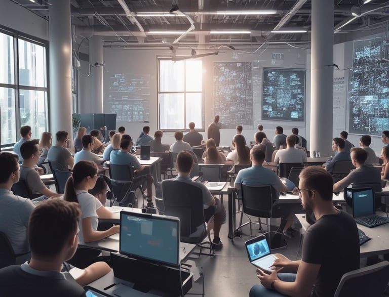 A diverse group of young professionals collaborating in a modern office space.