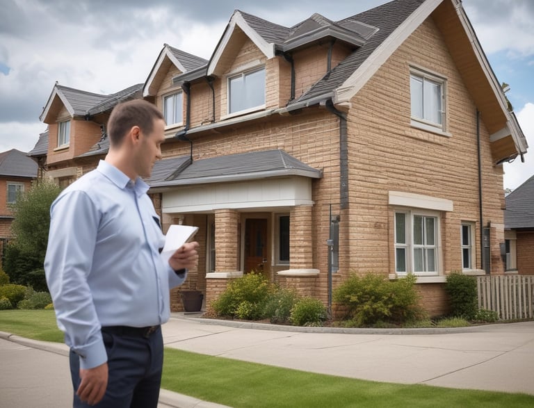 A friendly professional inspector discussing property details with a client in a modern Dubai office.