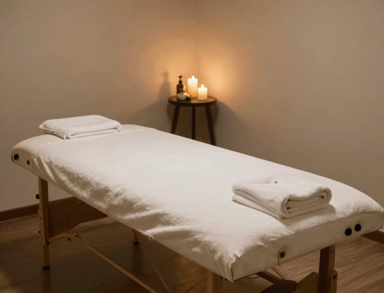 A serene healing space with soft natural light and calming crystals.