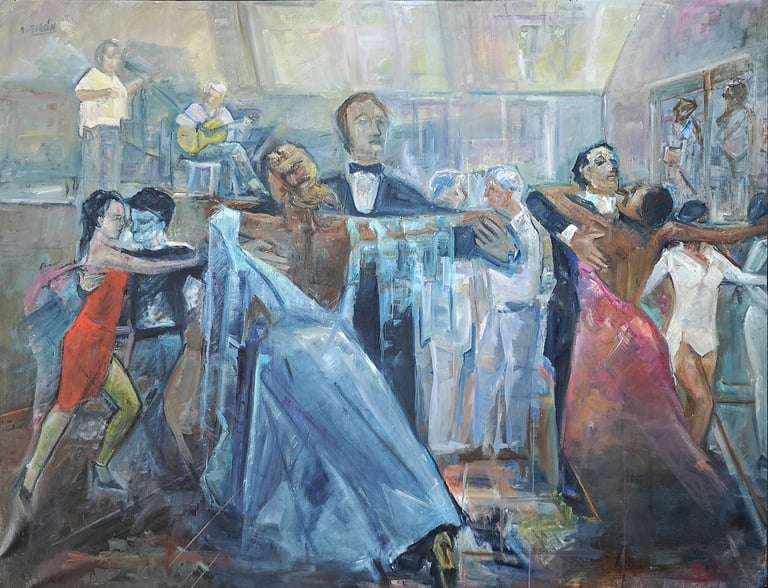 El el baile, óleo del artista pintor Argi Girón. Ball dancers oil canvas artist painter