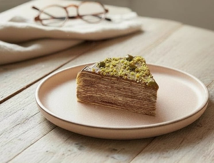 Gâteau de crêpes chocolat pistache atelier pâtisserie