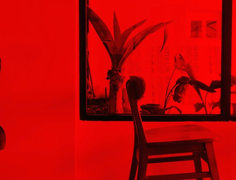 a chair in a room with red light