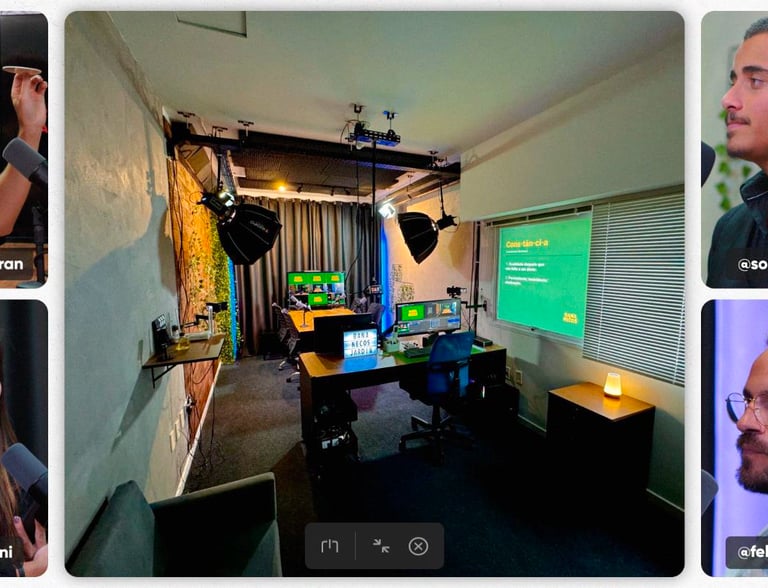 foto real profissional do estúdio bananecos parceiro do podcast pod com will na foto também imagens de cortes de podcast