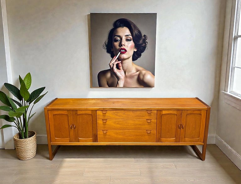 Large Nathan Mid-Century Modern teak sideboard, vintage 1970s MCM storage cabinet with clean lines, perfect for retro or cont
