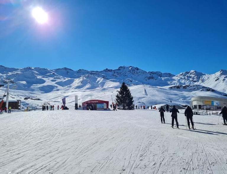 Front de neige view and ski slopes in Val Thorens near the 3 Valleys ski area