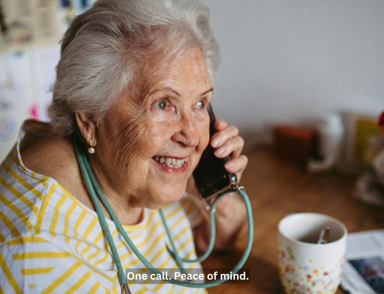 Elderly person receiving daily check-in call for safety and support