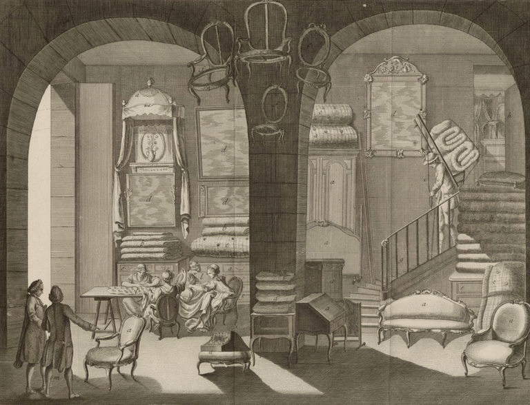 Gravure, intérieur d'une boutique. Encyclopédie D. Diderot et J. d'Alembert