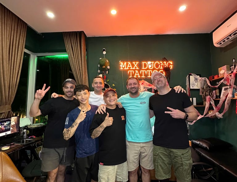 happy customers in Max Duong tattoo shop