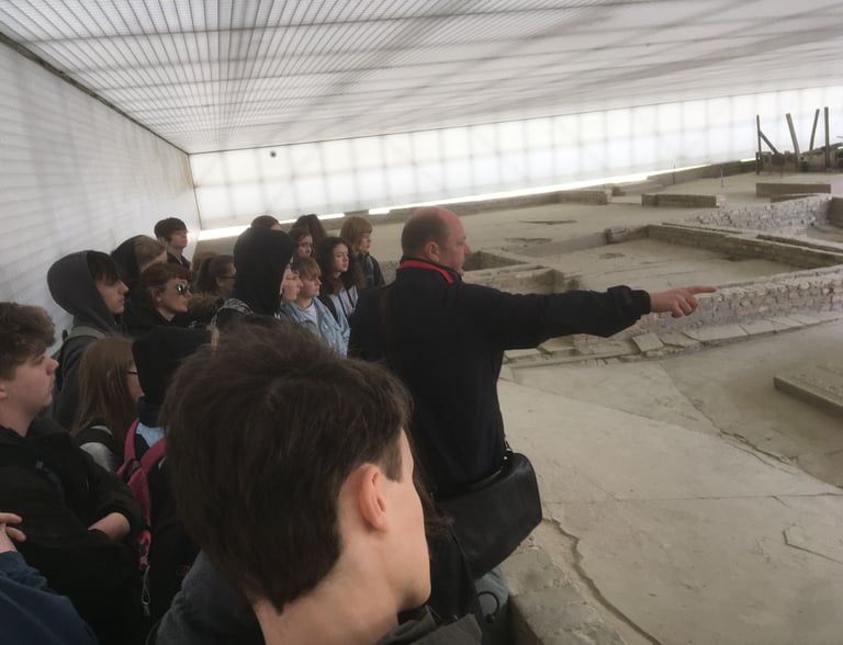 Andrew White at Sachsenhausen talking about the history of Nazi concentration camps 