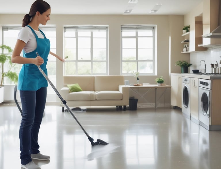 Courier delivery person handing over a package with a cityscape in the background.