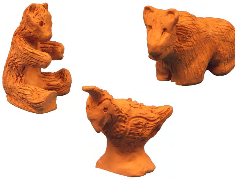 bears and quail made from red clay