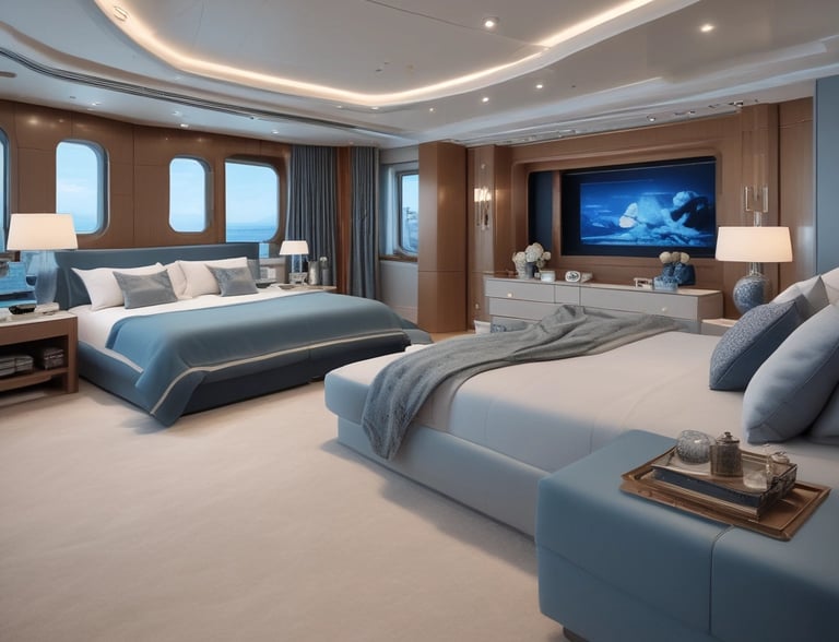 A luxurious superyacht interior showcasing elegant design and craftsmanship.