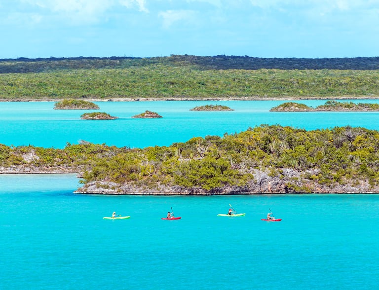 Chalk Sound National Park in Turks and Caicos with bright turquoise lagoons and small islands