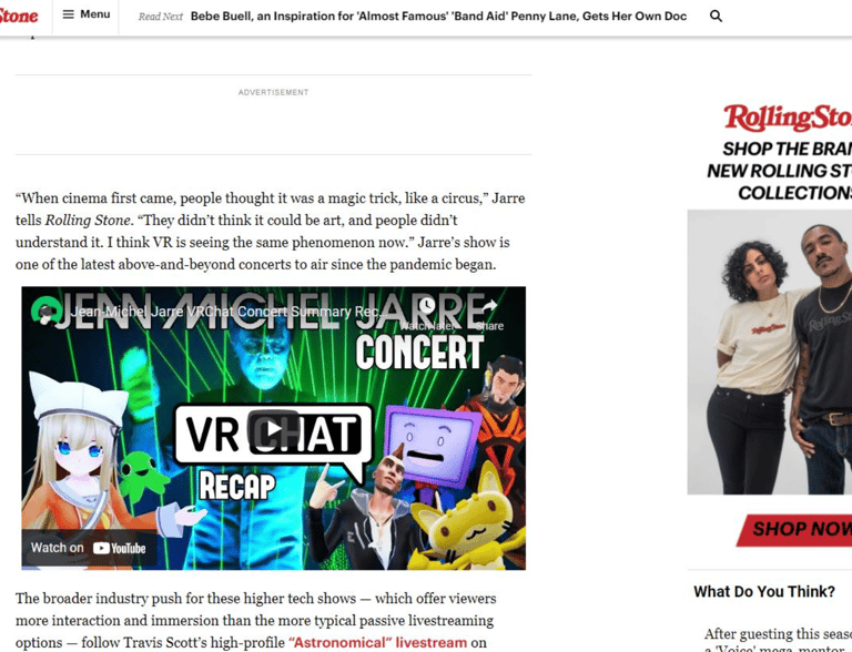 Image of Lazius Kaye virtual reality resort on VR concerts in teh RollingStone