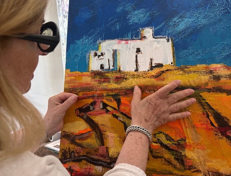 For Santorini, Mireille used acrylic and then finalised with pastel for this painting