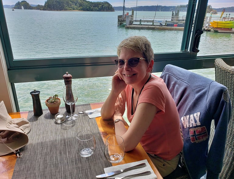 Lady Michelle prepares for more fish and chips on the Paihia Wharf at Charlotte's in New Zealand