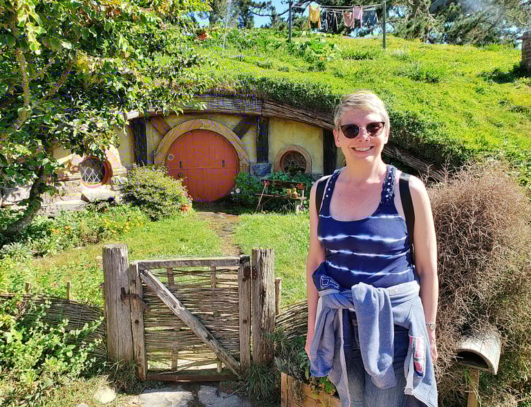 Lady Michelle's new hobbit-hole in The Shire in Hobbiton in New Zealand
