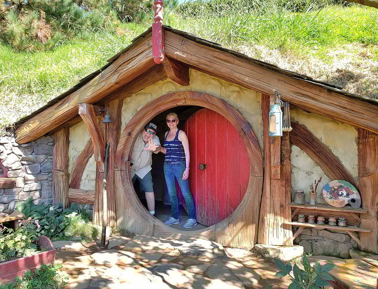 Lady and The Pirate love their new hobbit-hole in Hobbiton, New Zealand