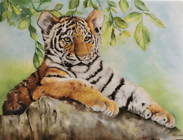 Tigre dipinta su porcellana