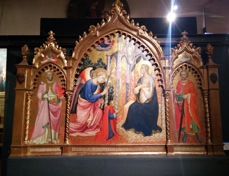 Altarpiece with annunciation scene and two saints, 15th c., Museo civico d'arte antica, Pistoia