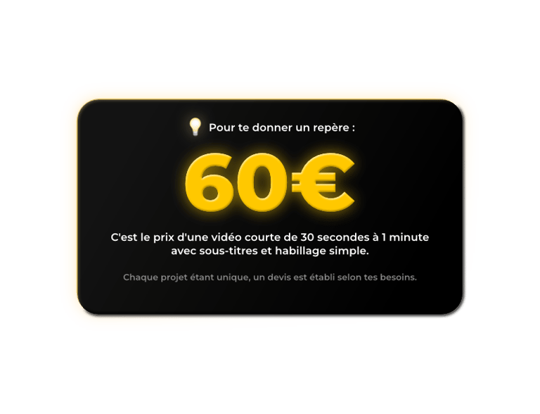 Prix d'une vidéo courte de 30 secondes à 1 minute pour un montage simple.