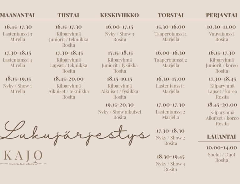 KAJO movement lukujärjestys kaudella 26-27