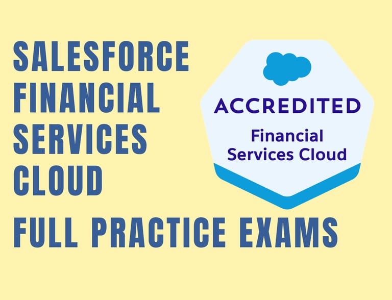 Foto com a capa dos simulados de Financial Services Cloud
