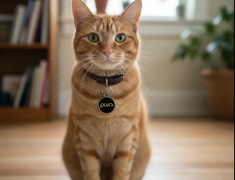 Cat wearing Black Purr Tag