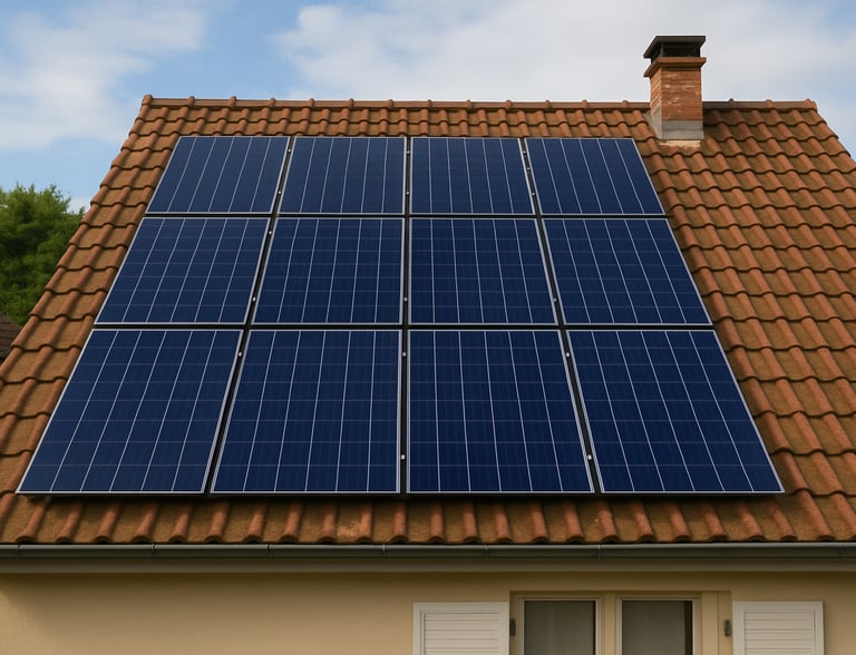 Panneaux solaires propres sur une toiture en tuiles marron