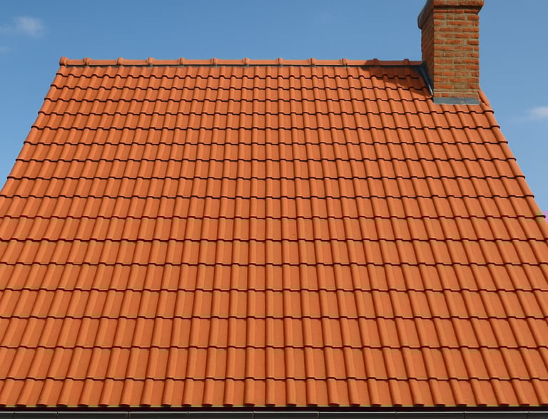 Toiture en tuiles rouges avec cheminée