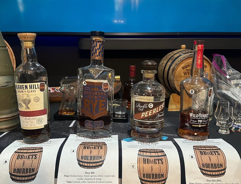 a table with bottles of bourbon