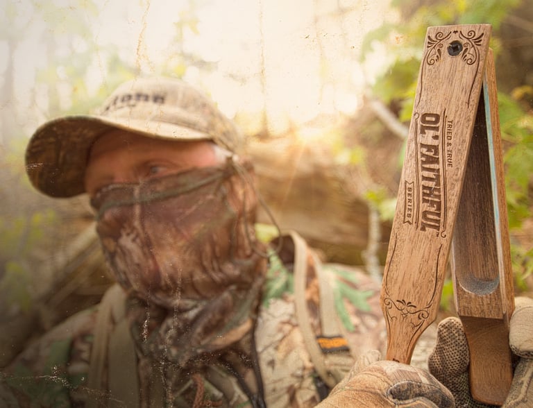 Flextone game call in use by hunter