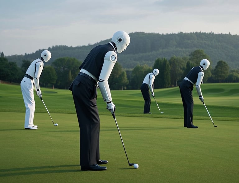 several ai robots golfing 