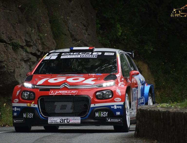 Photos de Yoann Bonato et Benjamin Boulloud dans leurs C3 Rally2 lors du Rallye d'Antibes 2025