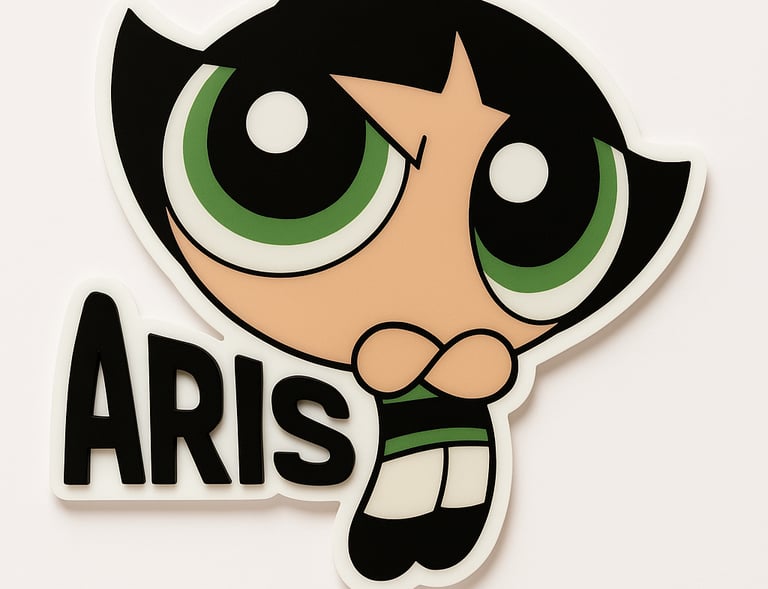 “Emblema infantil personalizado con diseño colorido y nombre en relieve.”