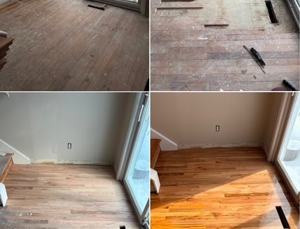 Hardwood floor repair in townhome livingroom