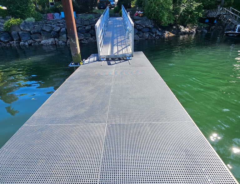 New Install of FRP Composite Decking, replaced old wood plank deck.