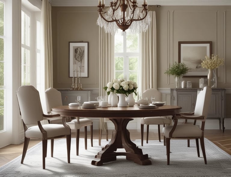 a dining room with a chandelier and chandelier