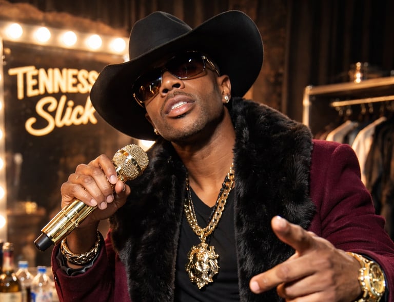 a man in a hat and a microphone