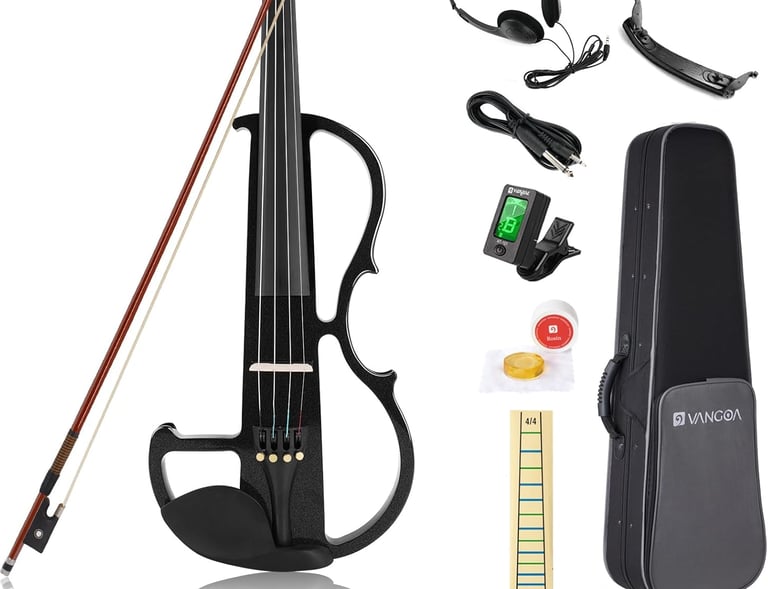 Violín Electrico 4/4 Tamaño Completo Violín Silencioso para Principiante Madera Maciza Kit de Violin