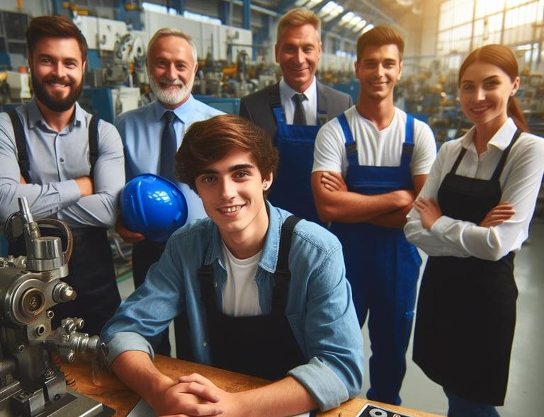 Apprentices working alongside professionals in various industries