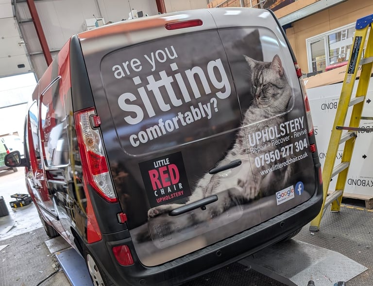 Back door printed wrap and sign writitng