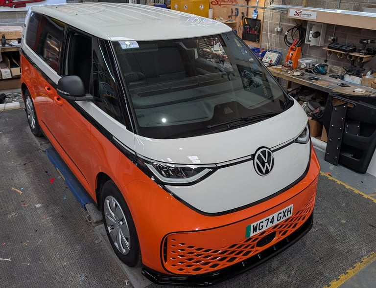 VW ID Buzz lower half wrap in Avery orange and gloss black