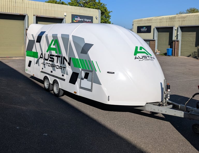 graphic kit and sign writing supplied and fitted for a race car trailer 
