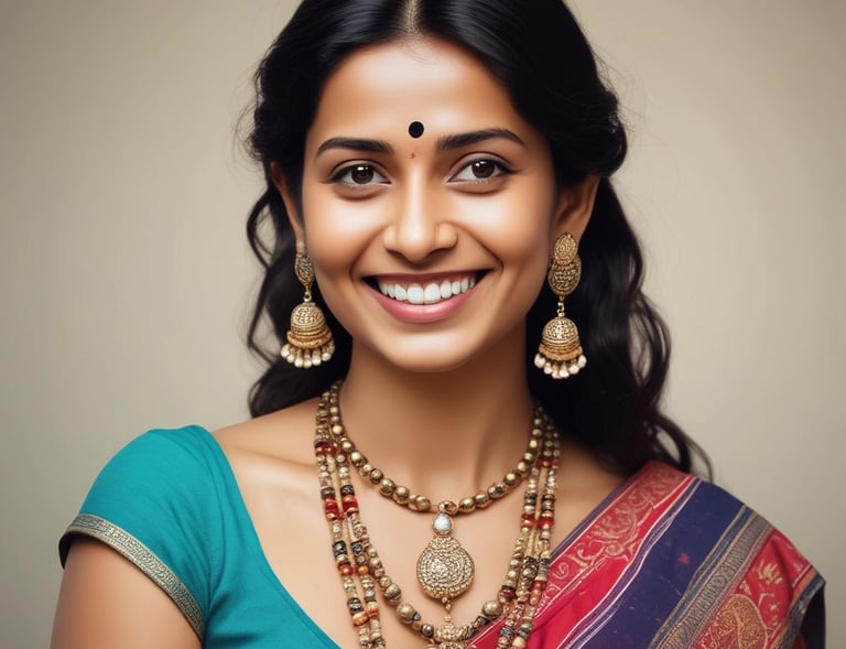 Finished eco-friendly jewelry pieces worn by a confident woman outdoors.