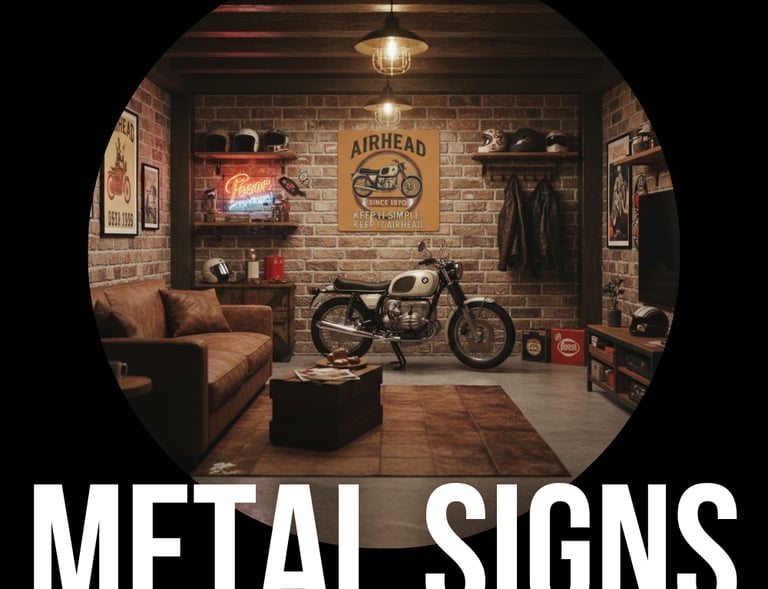 lunge room with a Airhead metal sign on the wall