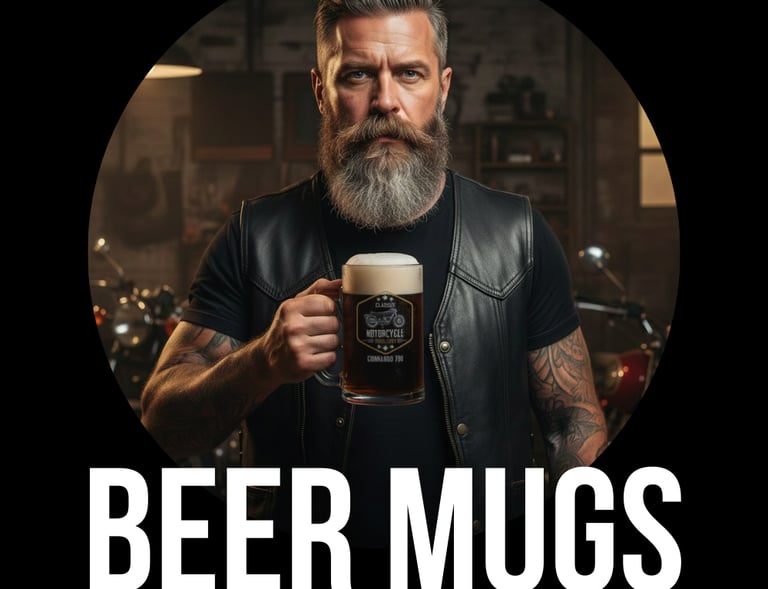 bearded mand with a norton commando bear mug in his hand