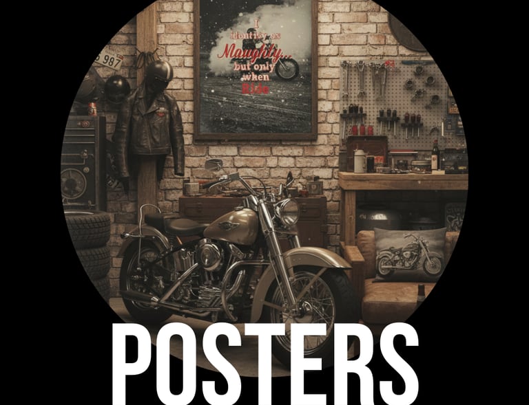 a garage showing a poster on the wall with Christmas theme